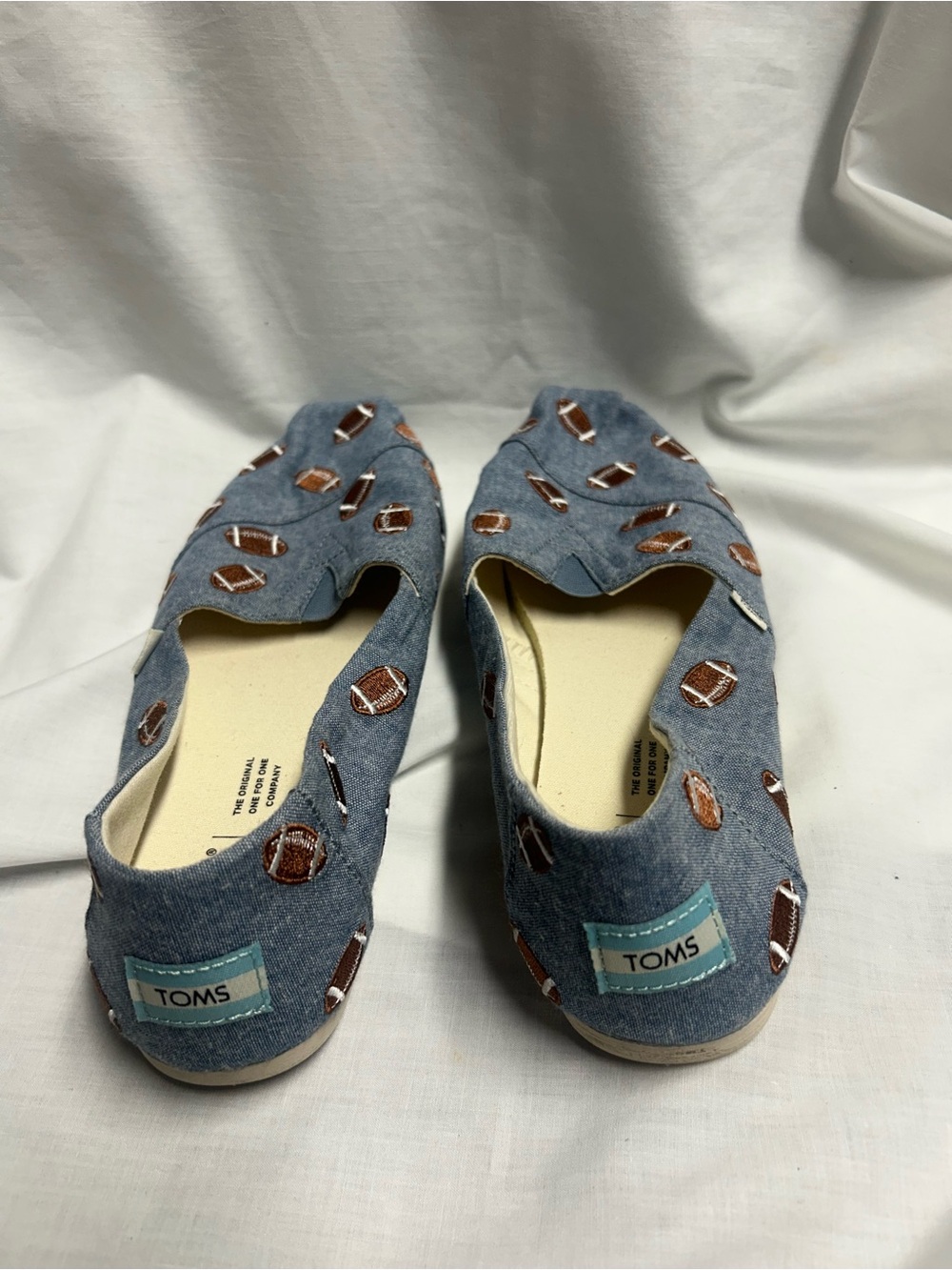 TOMS Women’s Blue Chambray Embroidered Footballs Ortholite Flats Shoes Size 9.5 - Picture 2 of 9